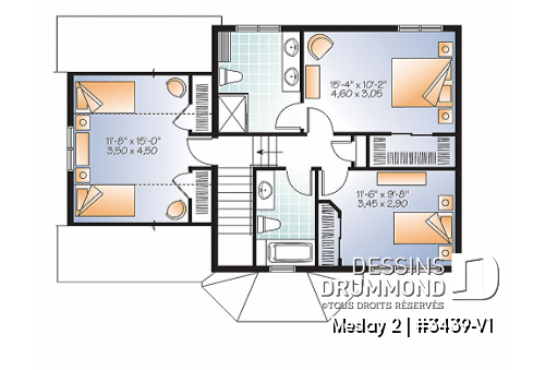 Étage - Plan de style champêtre nordique, maison à bon prix, à aire ouverte, 3 grandes chambres, garage simple - Meslay 2