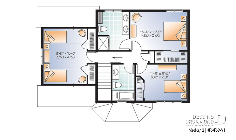 Étage - Plan de style champêtre nordique, maison à bon prix, à aire ouverte, 3 grandes chambres, garage simple - Meslay 2
