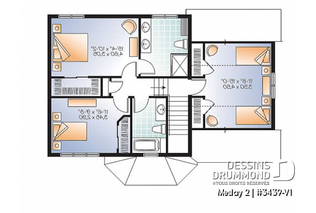 Étage - Plan de style champêtre nordique, maison à bon prix, à aire ouverte, 3 grandes chambres, garage simple - Meslay 2