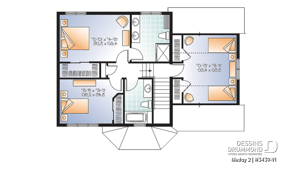 Étage - Plan de style champêtre nordique, maison à bon prix, à aire ouverte, 3 grandes chambres, garage simple - Meslay 2