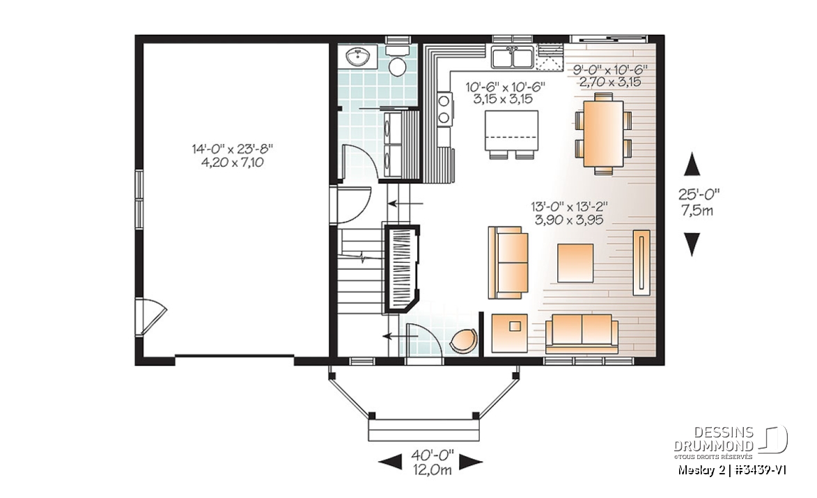 Rez-de-chaussée - Plan de style champêtre nordique, maison à bon prix, à aire ouverte, 3 grandes chambres, garage simple - Meslay 2