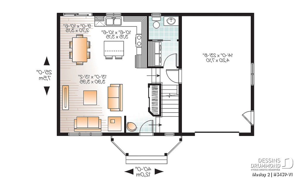 Rez-de-chaussée - Plan de style champêtre nordique, maison à bon prix, à aire ouverte, 3 grandes chambres, garage simple - Meslay 2