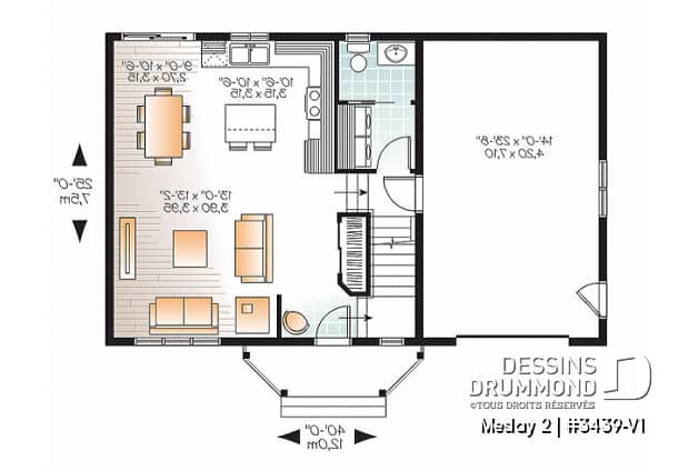 Rez-de-chaussée - Plan de style champêtre nordique, maison à bon prix, à aire ouverte, 3 grandes chambres, garage simple - Meslay 2