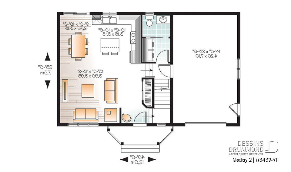 Rez-de-chaussée - Plan de style champêtre nordique, maison à bon prix, à aire ouverte, 3 grandes chambres, garage simple - Meslay 2