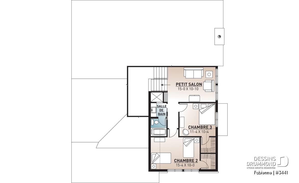 Étage - Bungalow pour famille reconstituée, chambre des maîtres au rez-de-chaussée, 3 à 4 chambres, garage double - Fabienne