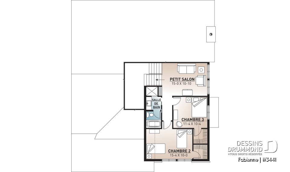 Étage - Bungalow pour famille reconstituée, chambre des maîtres au rez-de-chaussée, 3 à 4 chambres, garage double - Fabienne