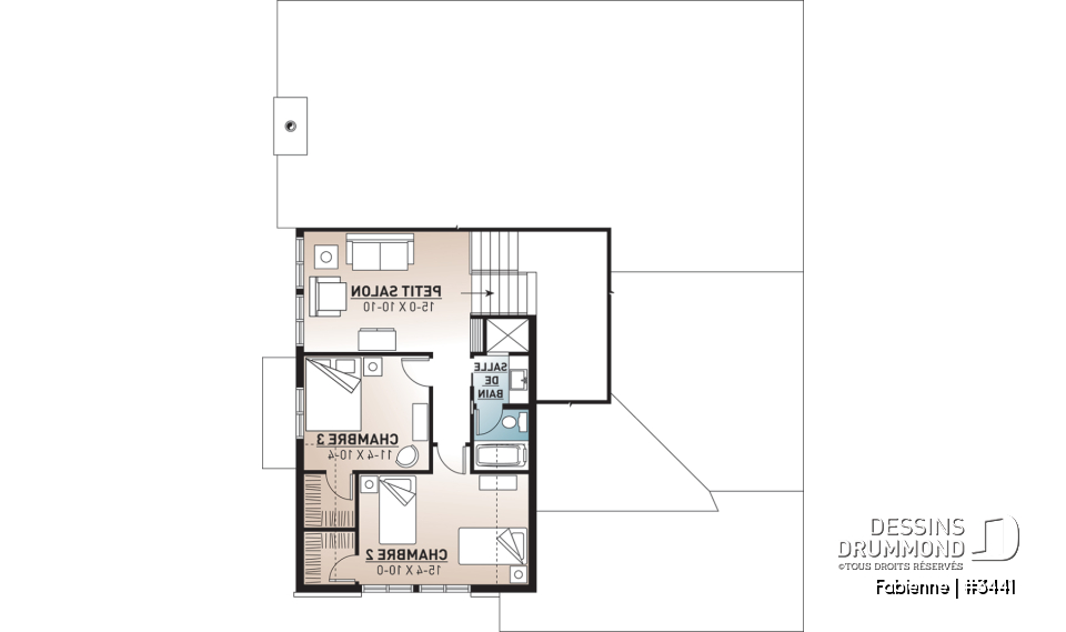 Étage - Bungalow pour famille reconstituée, chambre des maîtres au rez-de-chaussée, 3 à 4 chambres, garage double - Fabienne