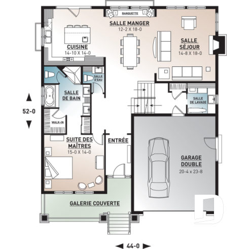 Rez-de-chaussée - Bungalow pour famille reconstituée, chambre des maîtres au rez-de-chaussée, 3 à 4 chambres, garage double - Fabienne