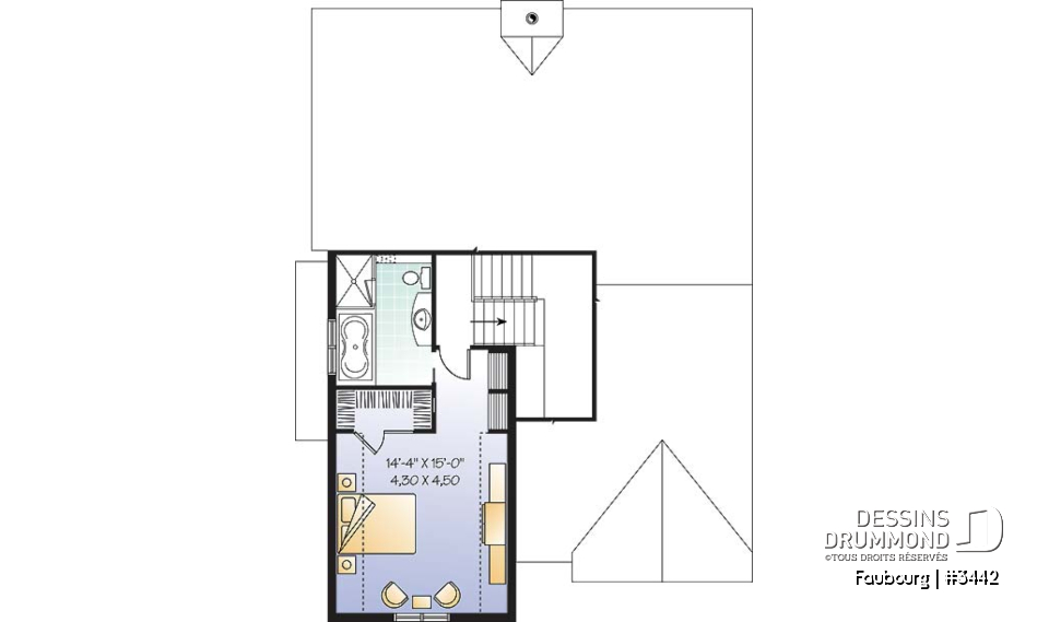 Étage - Plan de style craftsman avec 3 chambre, garage double et porte patio triple à l'arrière, foyer - Faubourg
