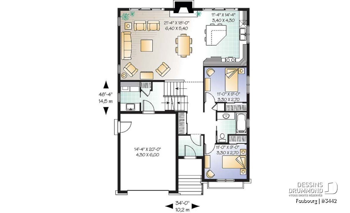 Rez-de-chaussée - Plan de style craftsman avec 3 chambre, garage double et porte patio triple à l'arrière, foyer - Faubourg
