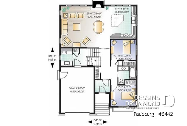 Rez-de-chaussée - Plan de style craftsman avec 3 chambre, garage double et porte patio triple à l'arrière, foyer - Faubourg