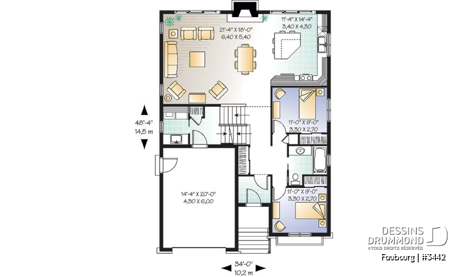 Rez-de-chaussée - Plan de style craftsman avec 3 chambre, garage double et porte patio triple à l'arrière, foyer - Faubourg