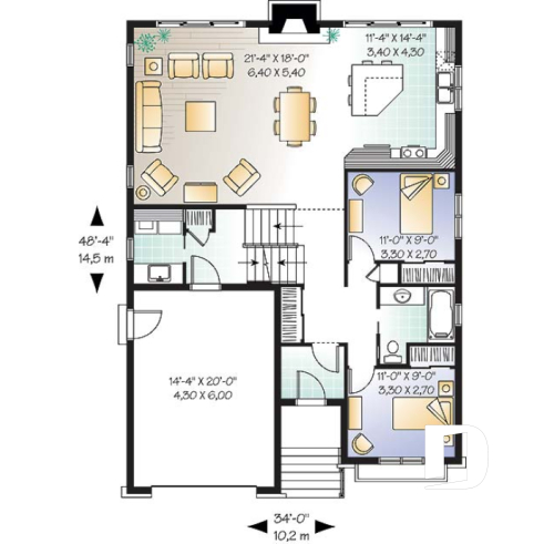 Rez-de-chaussée - Plan de style craftsman avec 3 chambre, garage double et porte patio triple à l'arrière, foyer - Faubourg