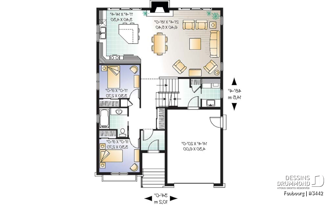 Rez-de-chaussée - Plan de style craftsman avec 3 chambre, garage double et porte patio triple à l'arrière, foyer - Faubourg