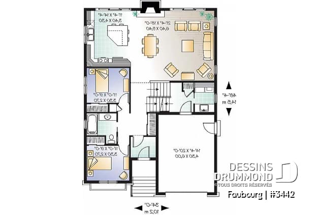Rez-de-chaussée - Plan de style craftsman avec 3 chambre, garage double et porte patio triple à l'arrière, foyer - Faubourg