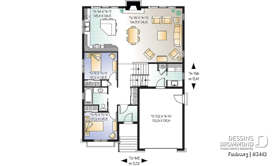 Rez-de-chaussée - Plan de style craftsman avec 3 chambre, garage double et porte patio triple à l'arrière, foyer - Faubourg