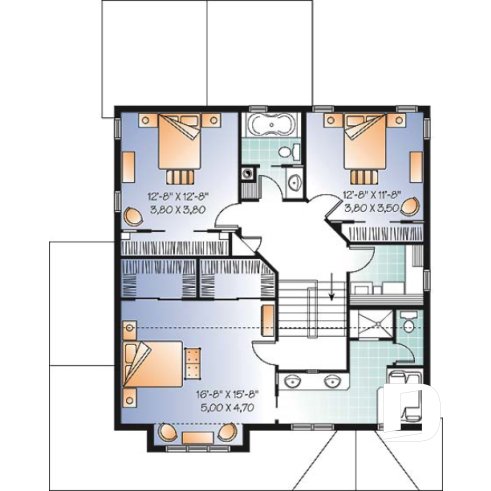 Étage - Plan de maison 3 chambres, walk-in double dans la suite des maîtres, garage double - Garenne