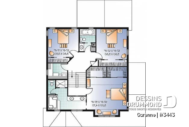 Étage - Plan de maison 3 chambres, walk-in double dans la suite des maîtres, garage double - Garenne