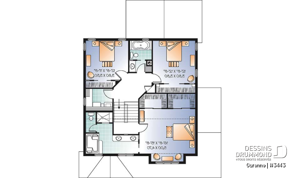 Étage - Plan de maison 3 chambres, walk-in double dans la suite des maîtres, garage double - Garenne