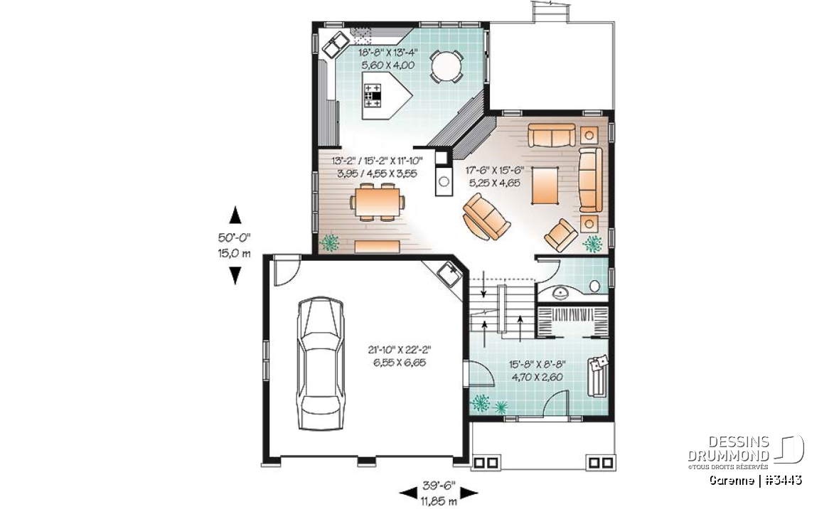 Rez-de-chaussée - Plan de maison 3 chambres, walk-in double dans la suite des maîtres, garage double - Garenne