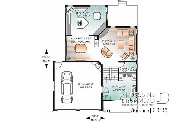Rez-de-chaussée - Plan de maison 3 chambres, walk-in double dans la suite des maîtres, garage double - Garenne