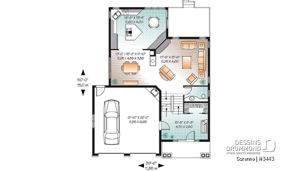 Rez-de-chaussée - Plan de maison 3 chambres, walk-in double dans la suite des maîtres, garage double - Garenne