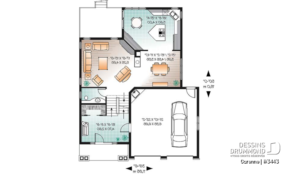 Rez-de-chaussée - Plan de maison 3 chambres, walk-in double dans la suite des maîtres, garage double - Garenne