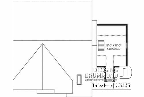 Rangement boni - plan de 3 chambres dont une avec balcon, plafond cathédrale, espace boni & garage - Théodore