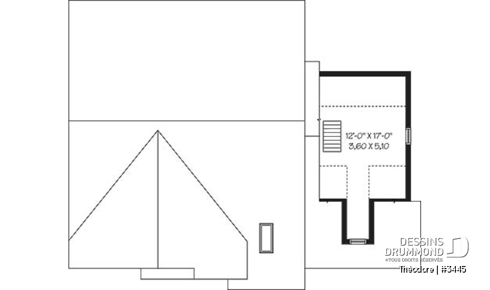 Rangement boni - plan de 3 chambres dont une avec balcon, plafond cathédrale, espace boni &amp; garage - Théodore