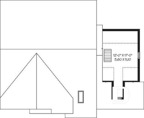 Rangement boni - plan de 3 chambres dont une avec balcon, plafond cathédrale, espace boni & garage - Théodore