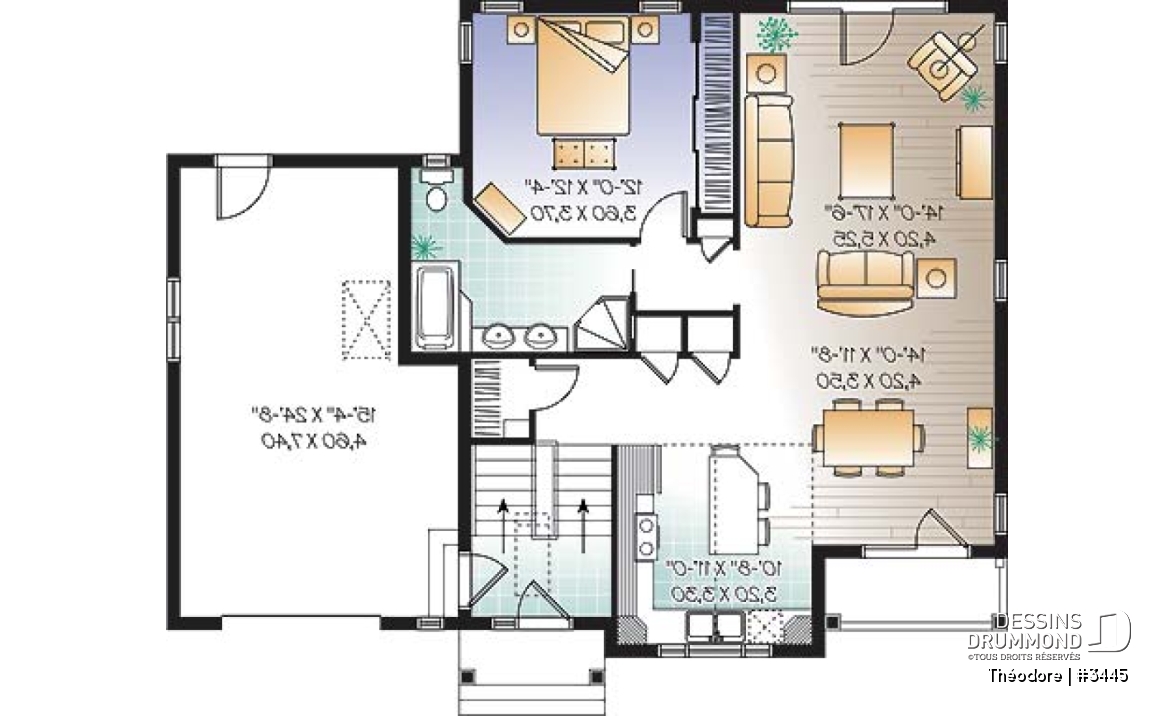 Rez-de-chaussée - plan de 3 chambres dont une avec balcon, plafond cathédrale, espace boni &amp; garage - Théodore