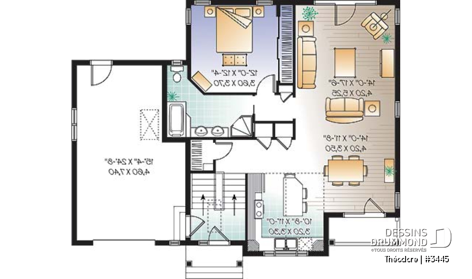 Rez-de-chaussée - plan de 3 chambres dont une avec balcon, plafond cathédrale, espace boni &amp; garage - Théodore