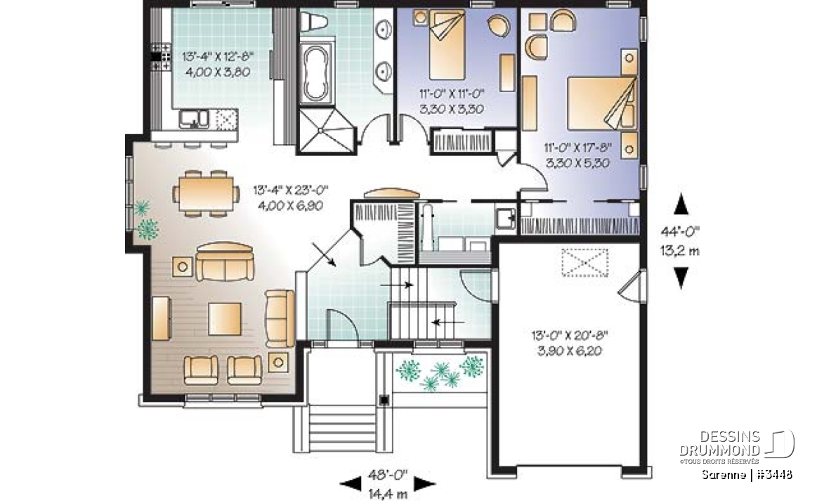Rez-de-chaussée - Plain-pied style craftsman, 2 chambres, garage avec espace boni - Sarenne