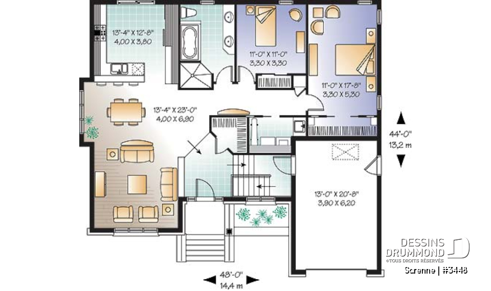 Rez-de-chaussée - Plain-pied style craftsman, 2 chambres, garage avec espace boni - Sarenne