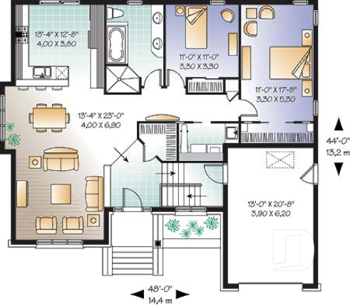 Rez-de-chaussée - Plain-pied style craftsman, 2 chambres, garage avec espace boni - Sarenne