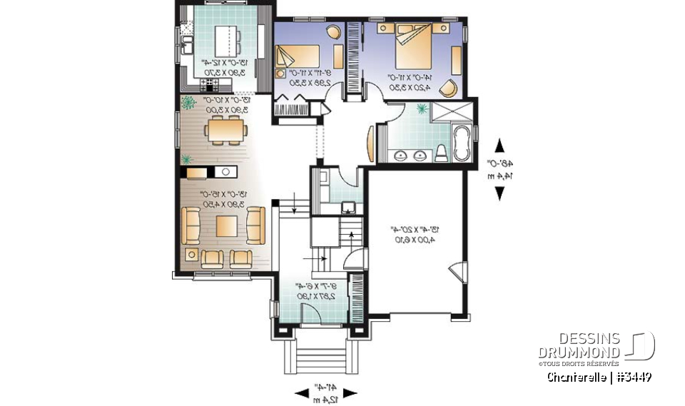 Rez-de-chaussée - Bungalow Européen, 2 chambres, foyer central, garage, vestibule - Chanterelle