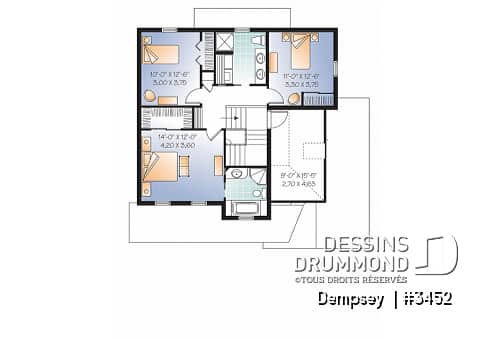 Étage - Plan de maison à étage 3 chambres, garage, bureau, suite des parents et buanderie à l'étage - Dempsey 