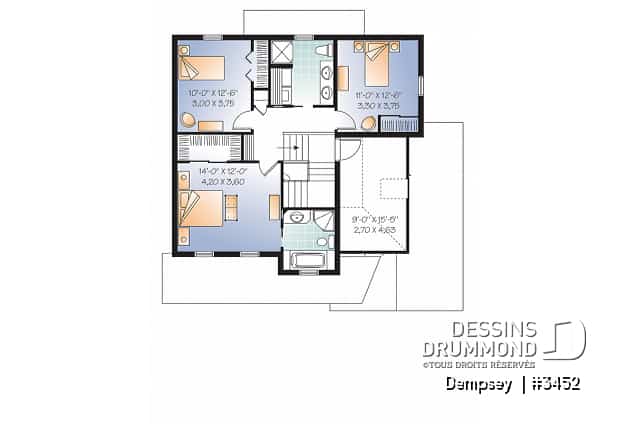 Étage - Plan de maison à étage 3 chambres, garage, bureau, suite des parents et buanderie à l'étage - Dempsey 