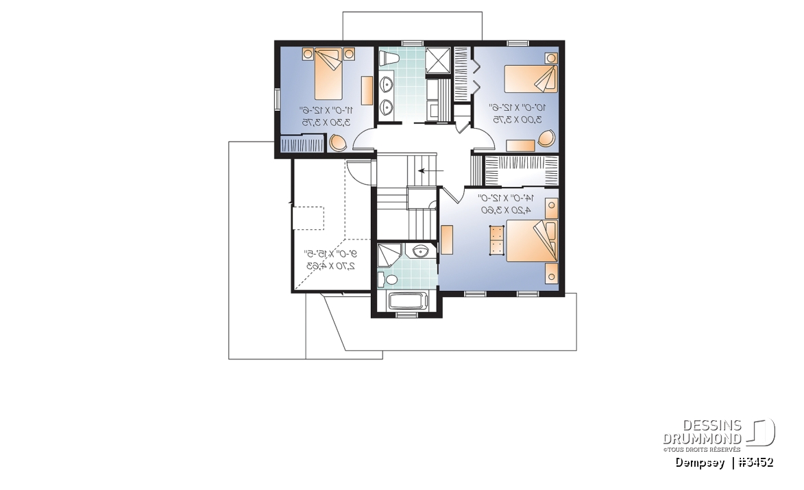 Étage - Plan de maison à étage 3 chambres, garage, bureau, suite des parents et buanderie à l'étage - Dempsey 