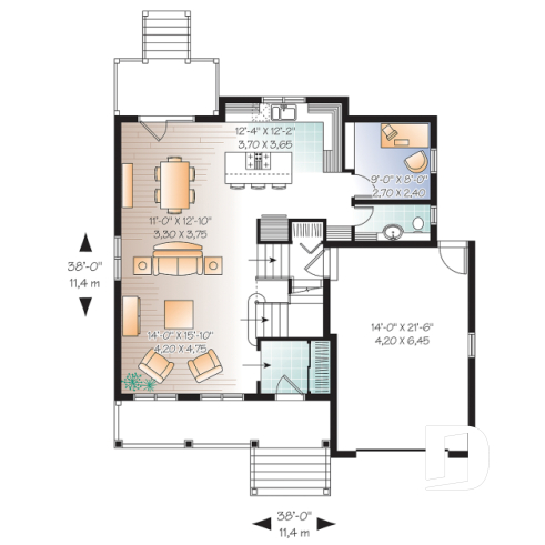 Rez-de-chaussée - Plan de maison à étage 3 chambres, garage, bureau, suite des parents et buanderie à l'étage - Dempsey 