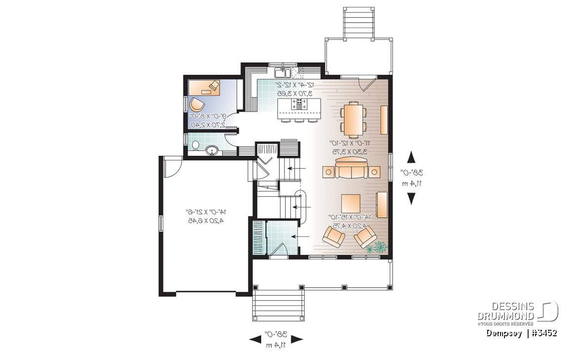Rez-de-chaussée - Plan de maison à étage 3 chambres, garage, bureau, suite des parents et buanderie à l'étage - Dempsey 