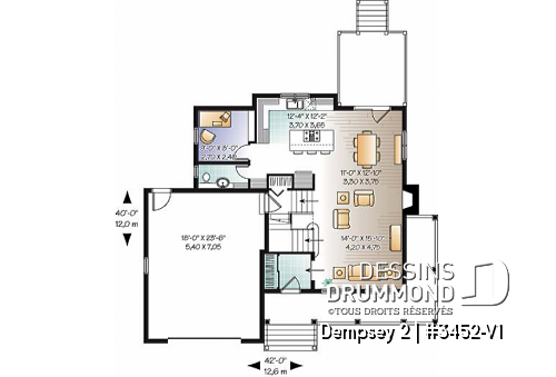 Rez-de-chaussée - Plan de maison familiale, bureau à domicile, 3 à 4 chambres, espace boni, garage spacieux - Dempsey 2