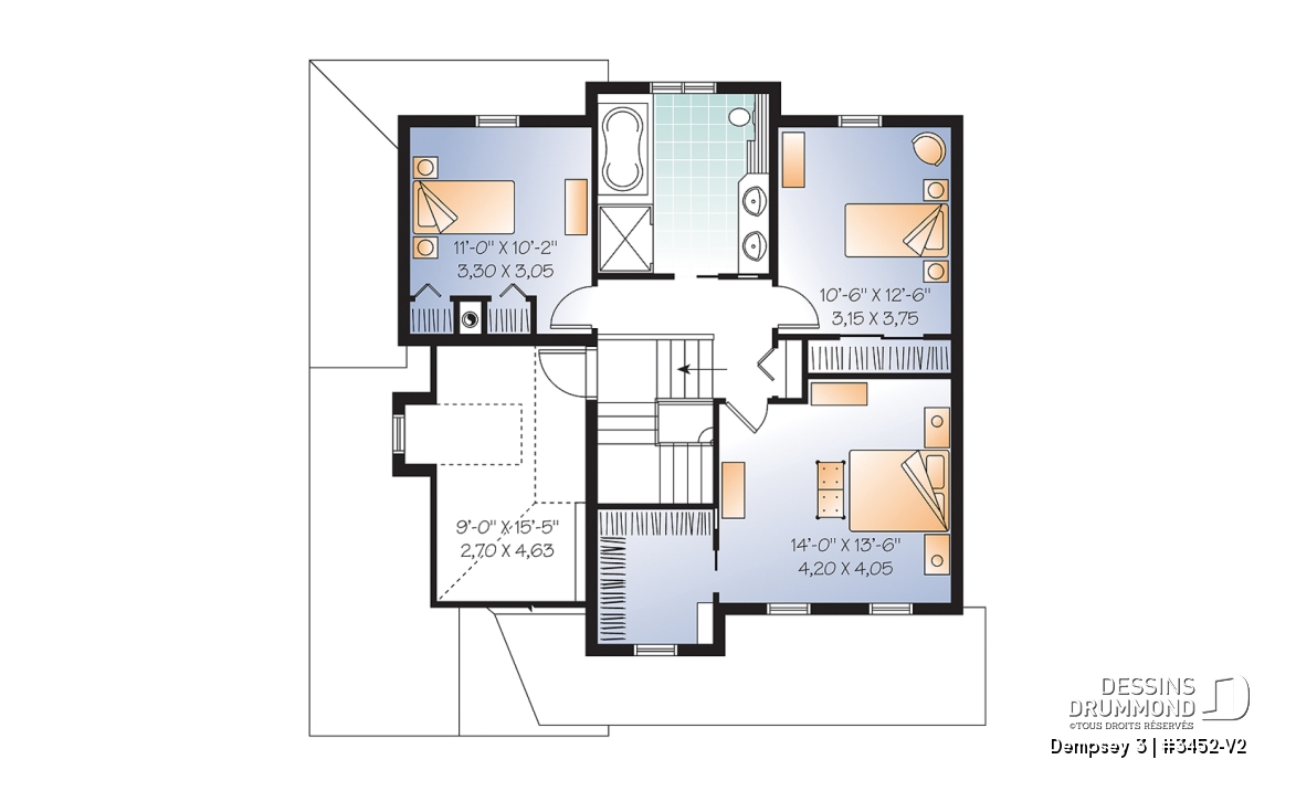 Étage - 2 étages, plan de maison champêtre avec pierres, cuisine / séjour à aire ouverte, 3 grandes chambres, garage - Dempsey 3