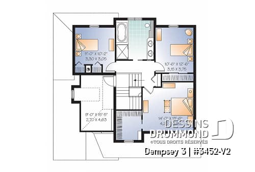 Étage - 2 étages, plan de maison champêtre avec pierres, cuisine / séjour à aire ouverte, 3 grandes chambres, garage - Dempsey 3
