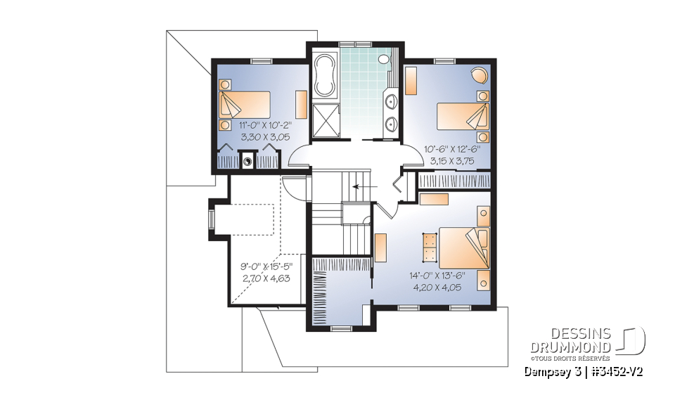 Étage - 2 étages, plan de maison champêtre avec pierres, cuisine / séjour à aire ouverte, 3 grandes chambres, garage - Dempsey 3