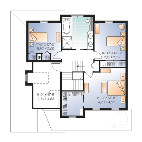 Étage - 2 étages, plan de maison champêtre avec pierres, cuisine / séjour à aire ouverte, 3 grandes chambres, garage - Dempsey 3