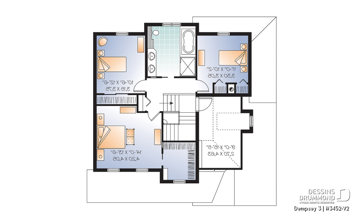 Étage - 2 étages, plan de maison champêtre avec pierres, cuisine / séjour à aire ouverte, 3 grandes chambres, garage - Dempsey 3
