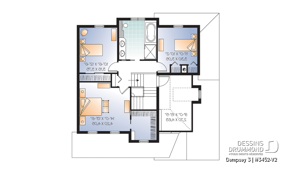 Étage - 2 étages, plan de maison champêtre avec pierres, cuisine / séjour à aire ouverte, 3 grandes chambres, garage - Dempsey 3