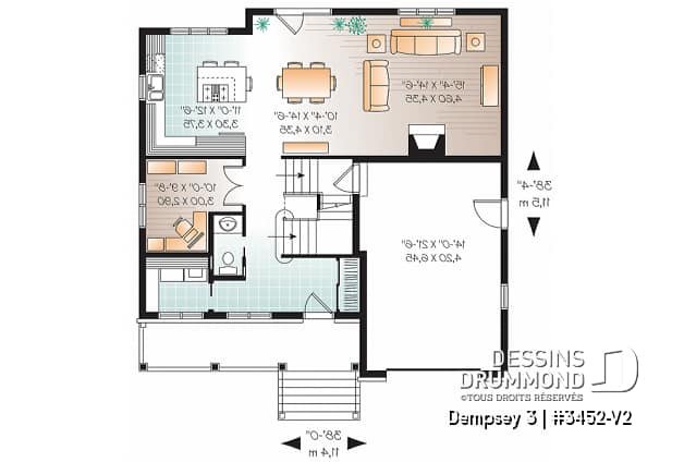 Rez-de-chaussée - 2 étages, plan de maison champêtre avec pierres, cuisine / séjour à aire ouverte, 3 grandes chambres, garage - Dempsey 3