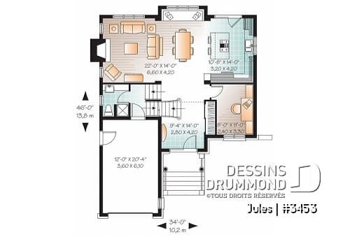 Rez-de-chaussée - Cottage pour terrain étroit, bureau, 3 chambres, garage, espace boni - Jules